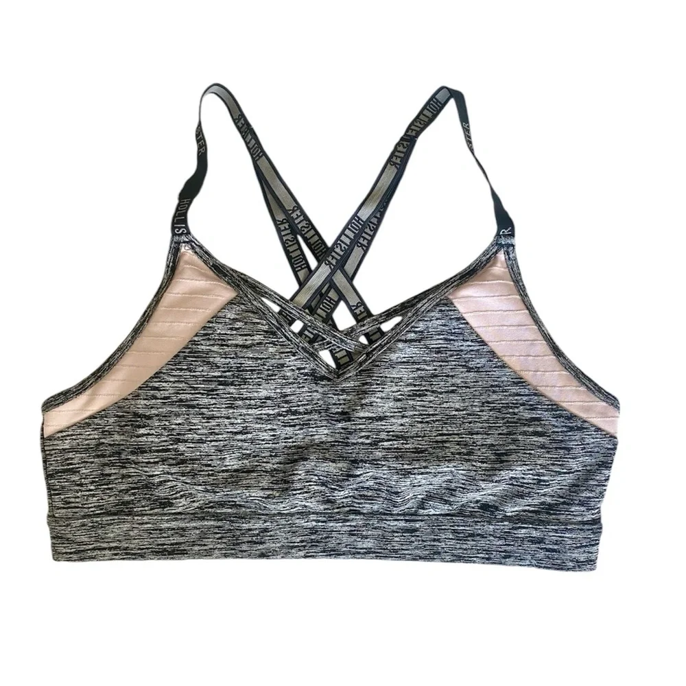 Hollister Sports Bra Adjustable Straps M/L Athletic Black Gray Pink Gym Workout